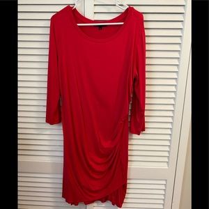 Gibson Reddish Pink Long Sleeve Side Ruched Dress